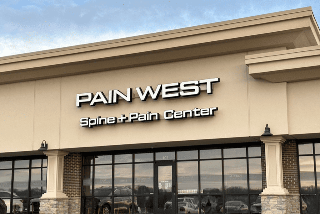 Clean, professional medical spa treatment room with neutral tones at Pain West in Papillion